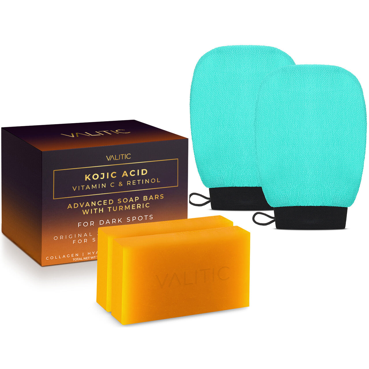 Kojic Acid Vitamin C & Retinol Soap Bar + exfoliating gloves