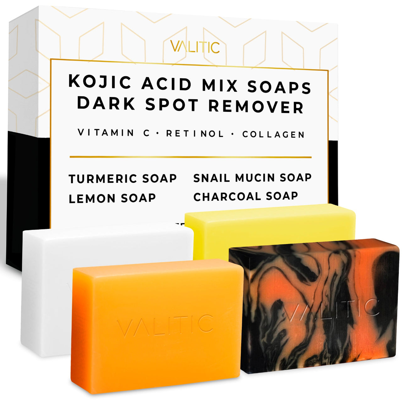 Kojic Acid Soap Bars - 4 Assorted Dark Spot Remover Soap Bars