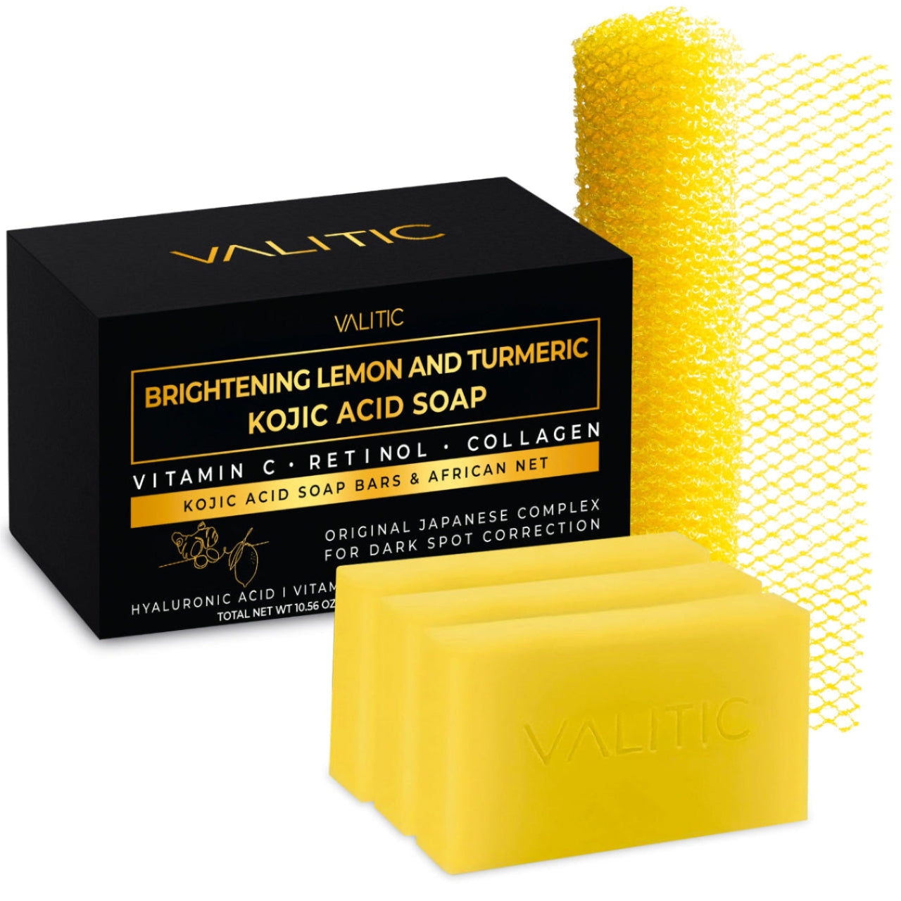 Kojic Acid Lemon & Turmeric Soap Bar - with African Net